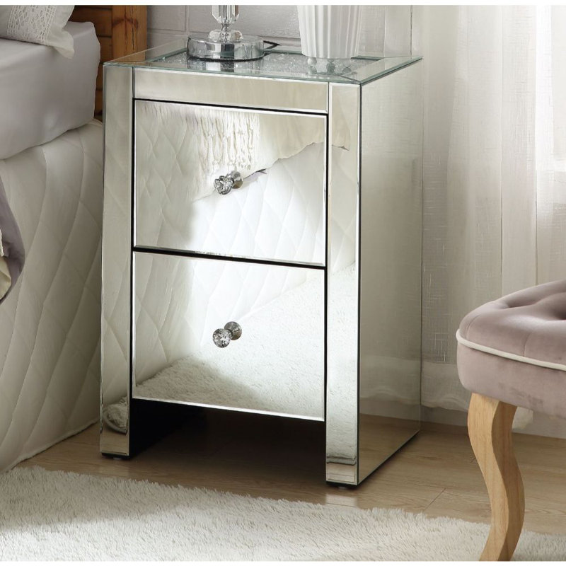 Mercer41 Swayze 2 Drawer Glass Nightstand in White Wayfair